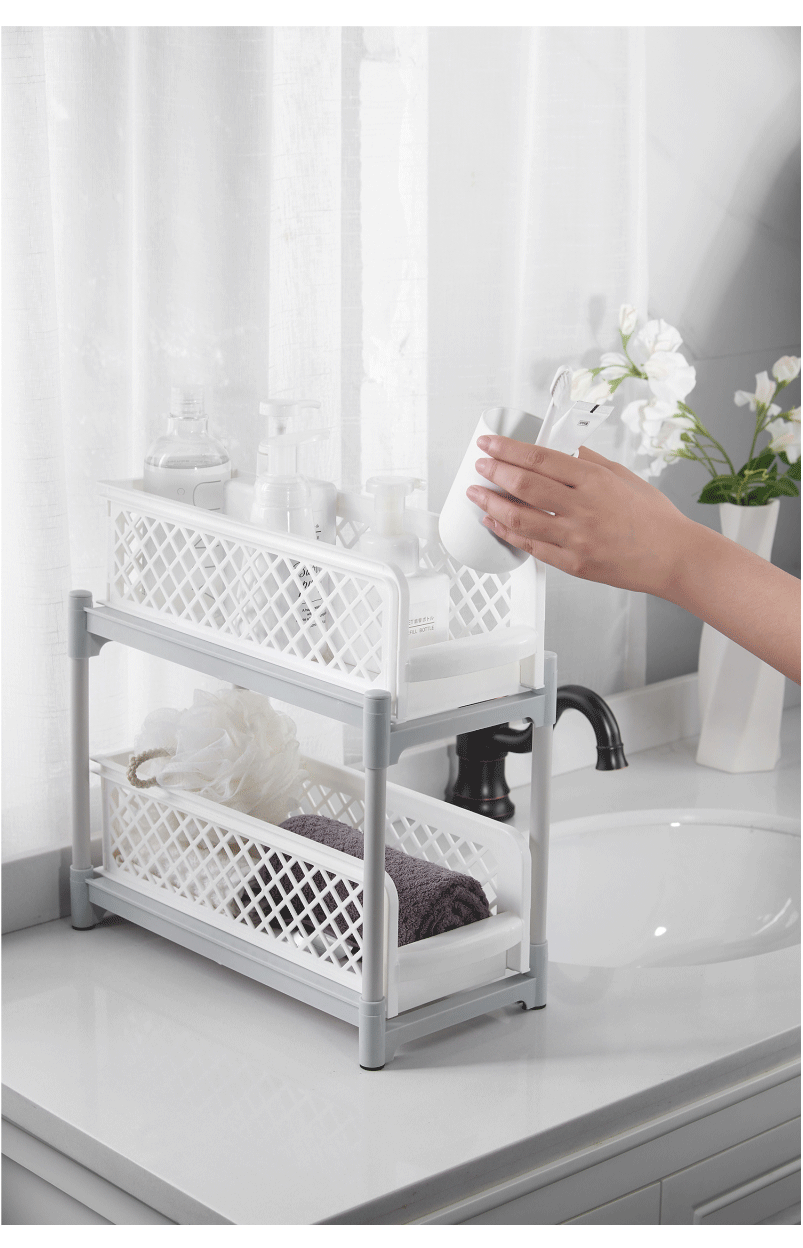 2 Tier Sliding Cabinet Basket Organizer Drawer Mesh Storage Organizer