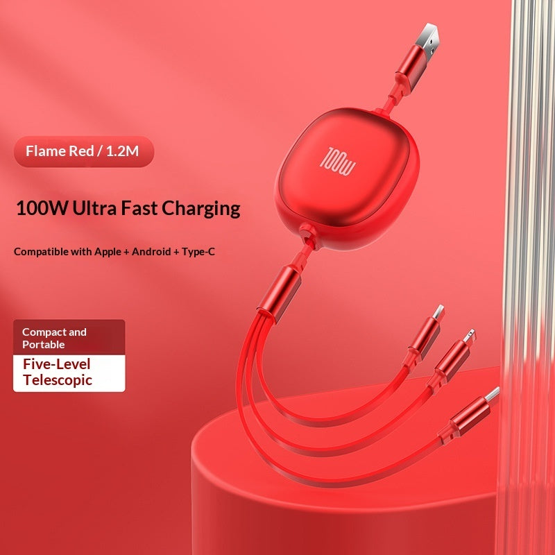 Metal case 3-in-1 Retractable Fast Charging Cable