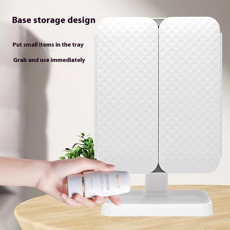 Thin Large Double Door Folding Makeup Mirror LED Frame (USB rechargeable)