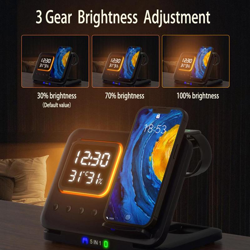 5-in-1 Wireless Charging Station & LED Alarm Clock