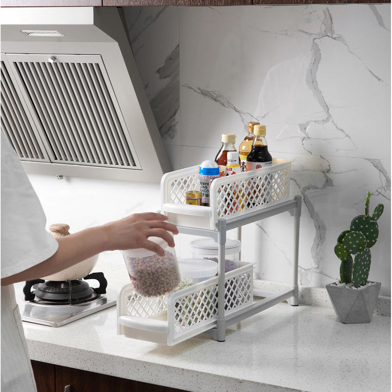 2 Tier Sliding Cabinet Basket Organizer Drawer Mesh Storage Organizer