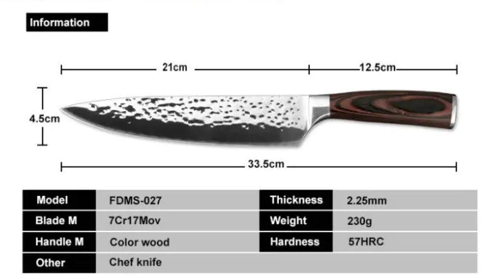 Hammered 8-Inch Stainless Steel Kitchen Knife