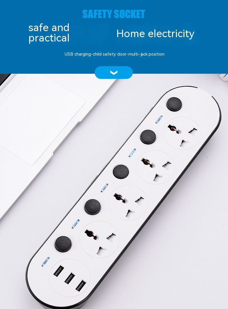 Multi-Switch Power Strip – 4 Plug Sockets + 3 USB (Fast Charging)