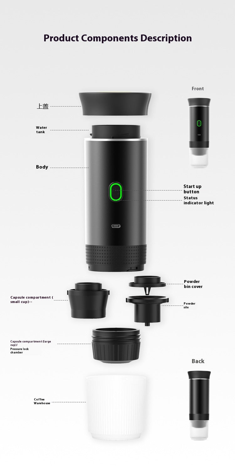 Electric 3-in-1 Portable Espresso Maker (pods and ground coffee)