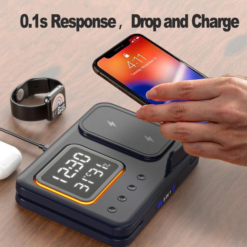 5-in-1 Wireless Charging Station & LED Alarm Clock