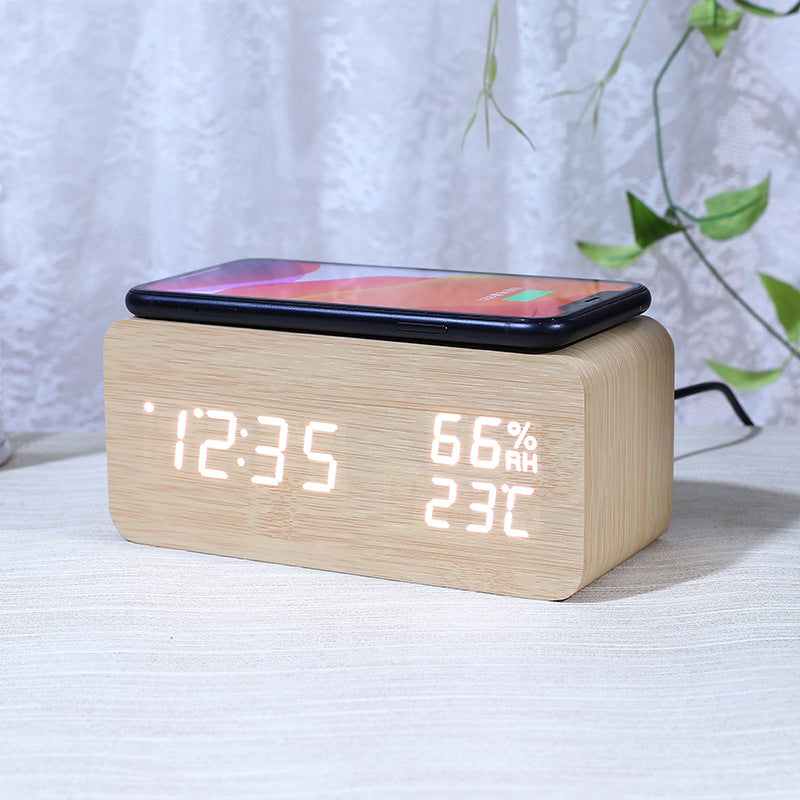Smart Wooden Wireless Charging Alarm Clock