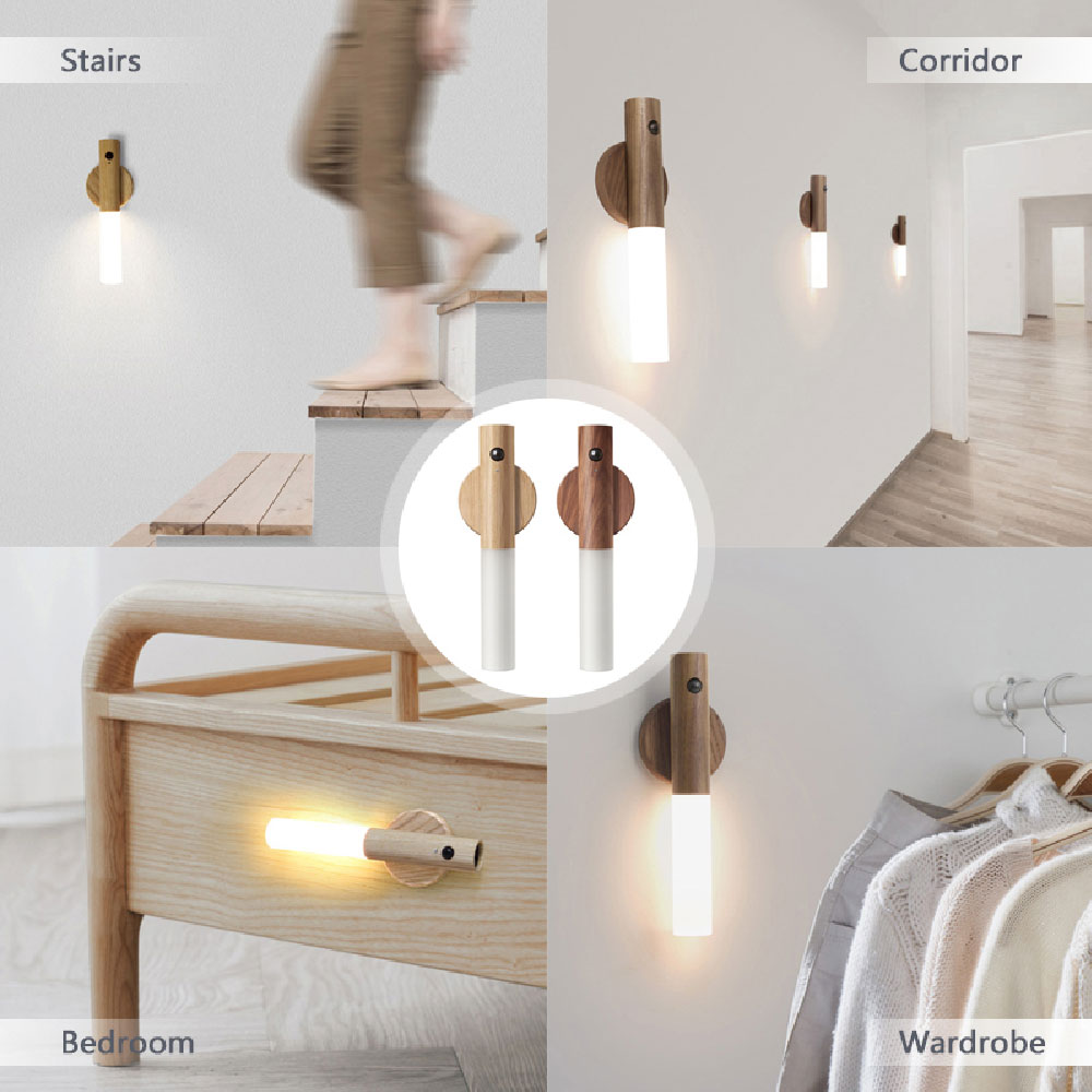 Motion Sensor LED USB Magnetic Wood Wireless Night Light (USB)