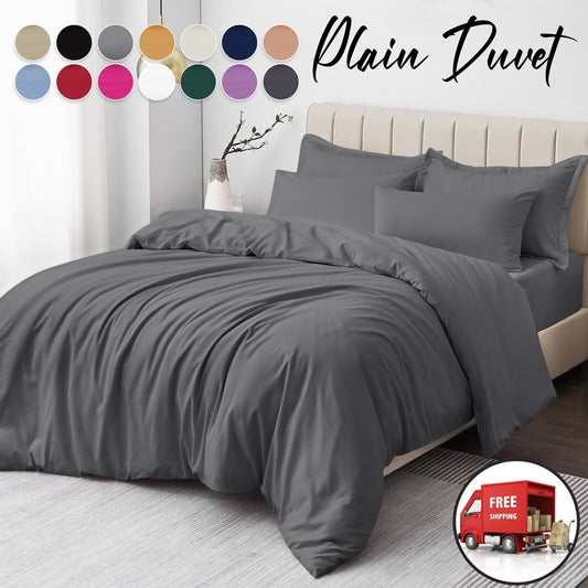 Plain Duvet Cover Luxury Reversible Quilt Cover Bedding Set Single Double King