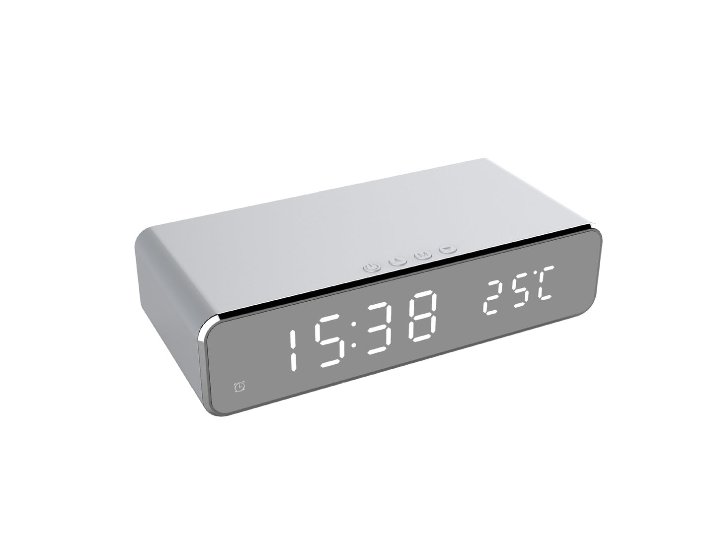 LED Mirror Alarm Clock with Wireless Charging