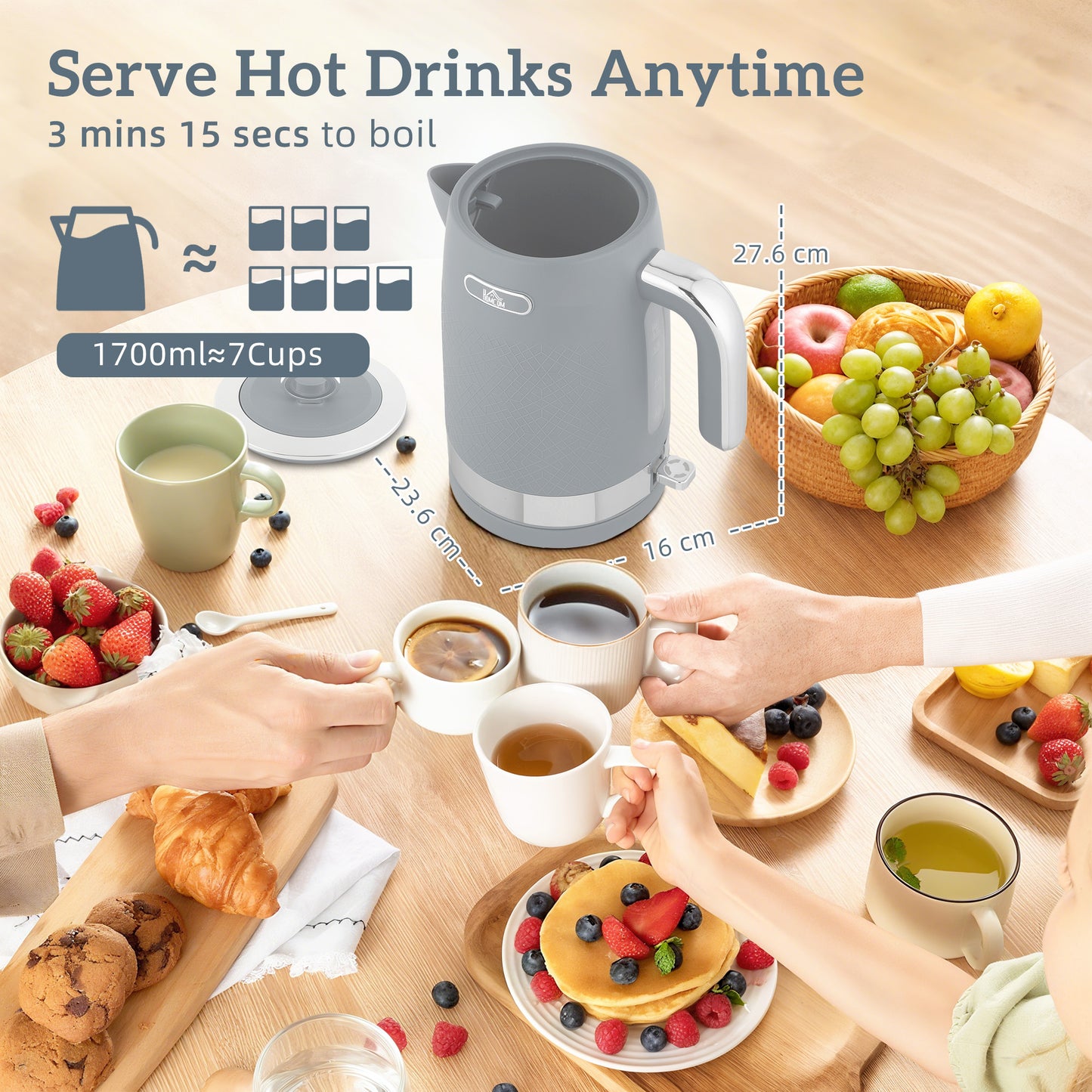 Sleek Textured Kettle & Toaster Set – Grey
