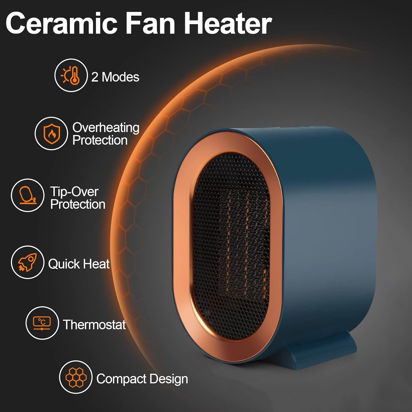 1200W Ceramic Space Heater – Portable with Remote - White