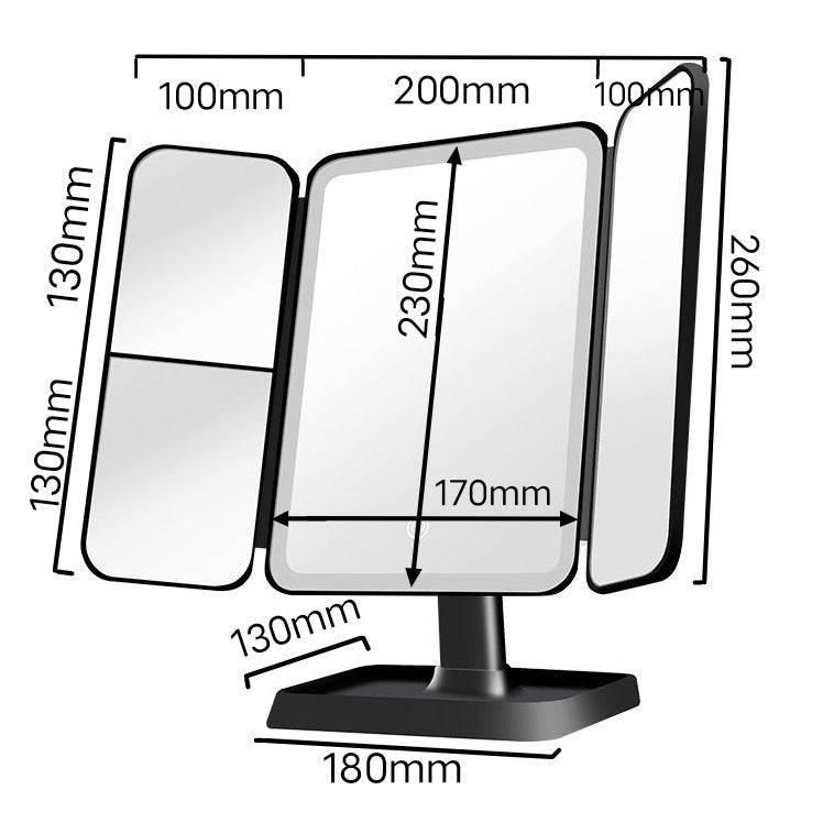 Thin Large Double Door Folding Makeup Mirror LED Frame (USB rechargeable)