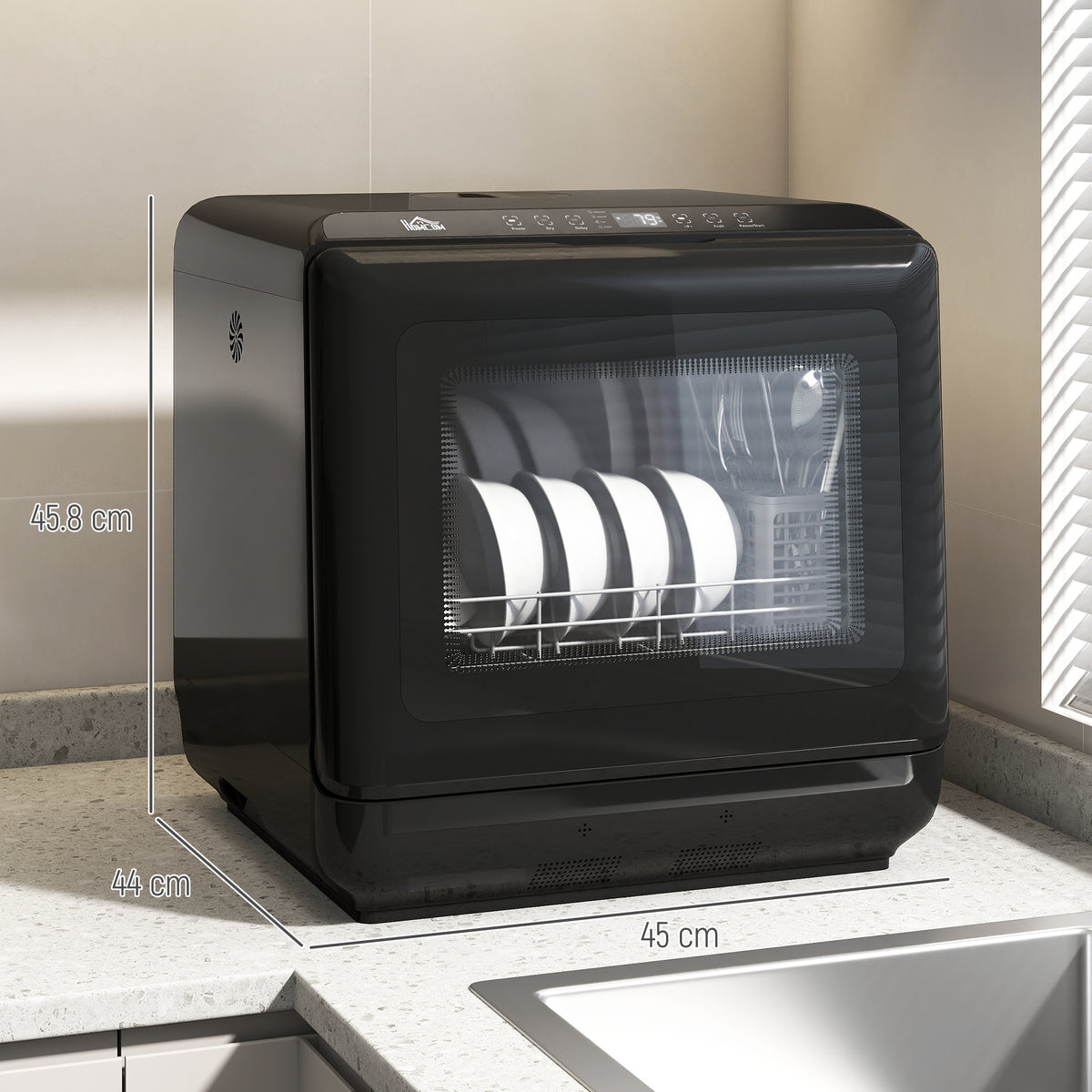 Tabletop Dishwasher, Mini Countertop Dishwasher with Built-In 6L Water Tank