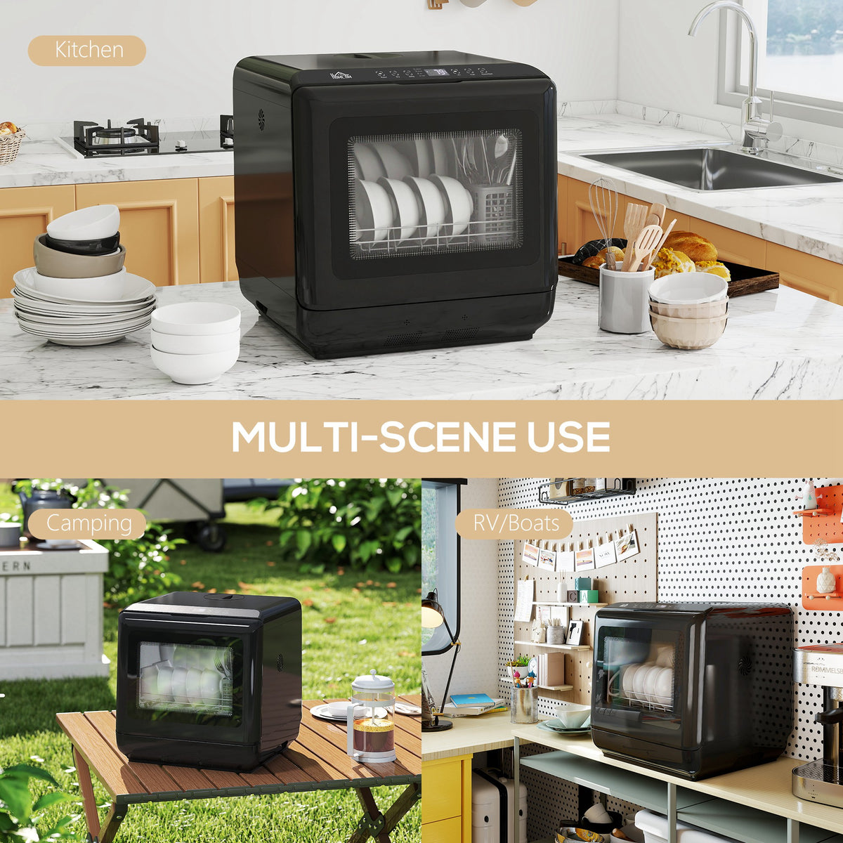 Tabletop Dishwasher, Mini Countertop Dishwasher with Built-In 6L Water Tank