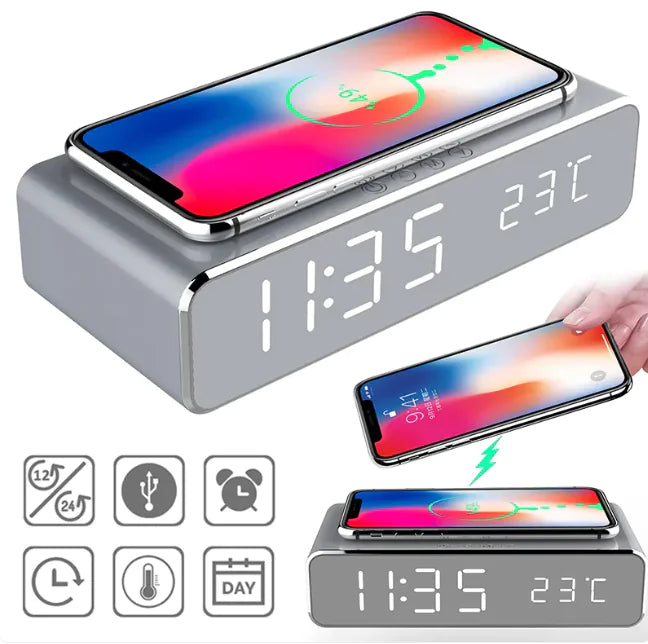LED Electric Alarm Clock With Wireless Charger (USB)