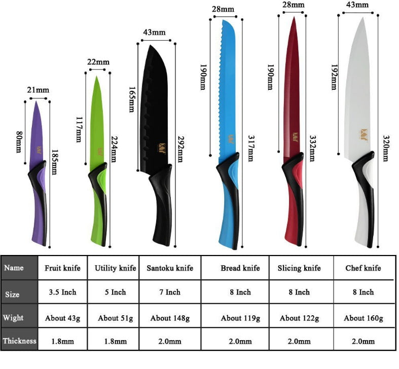 6-Piece Colourful Stainless Steel Knife Set