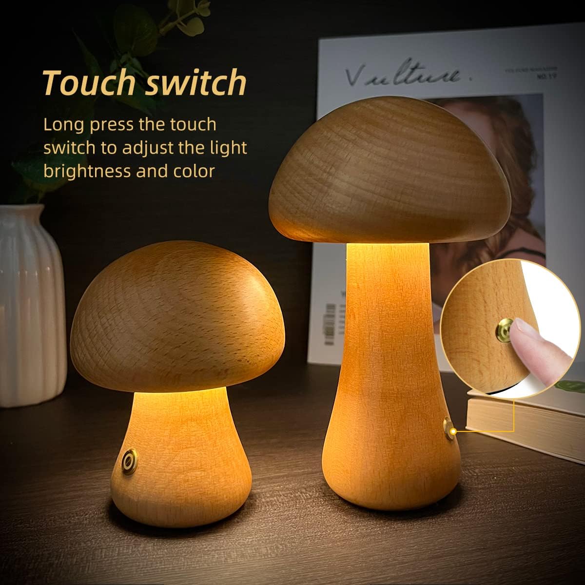 Wooden Mushroom Lamp (USB rechargeable)