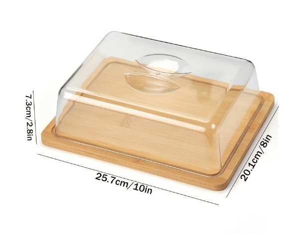 Square Bamboo Butter Dish with Glass Lid