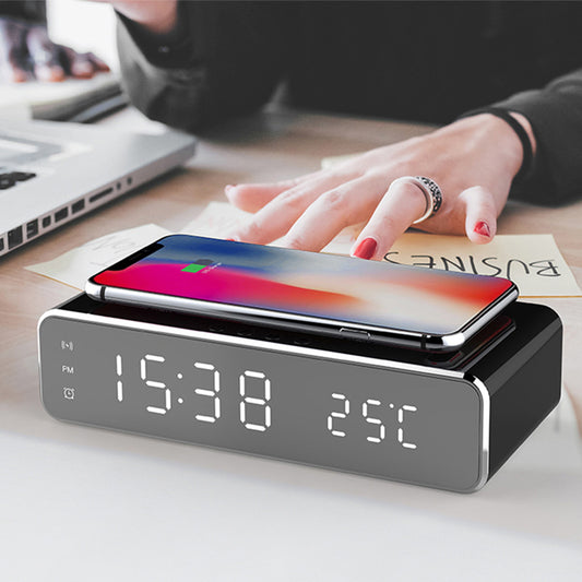 LED Mirror Alarm Clock with Wireless Charging