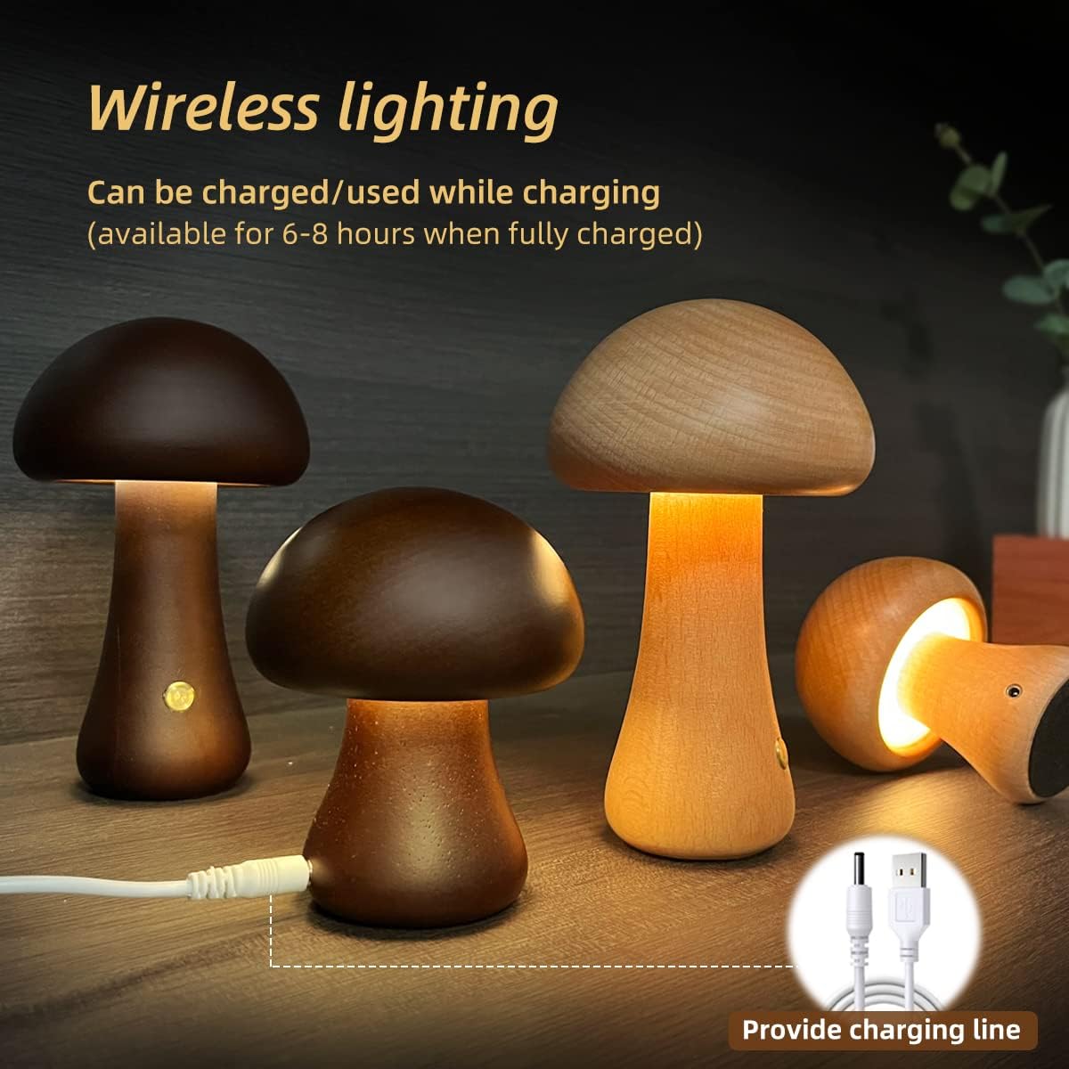 Wooden Mushroom Lamp (USB rechargeable)