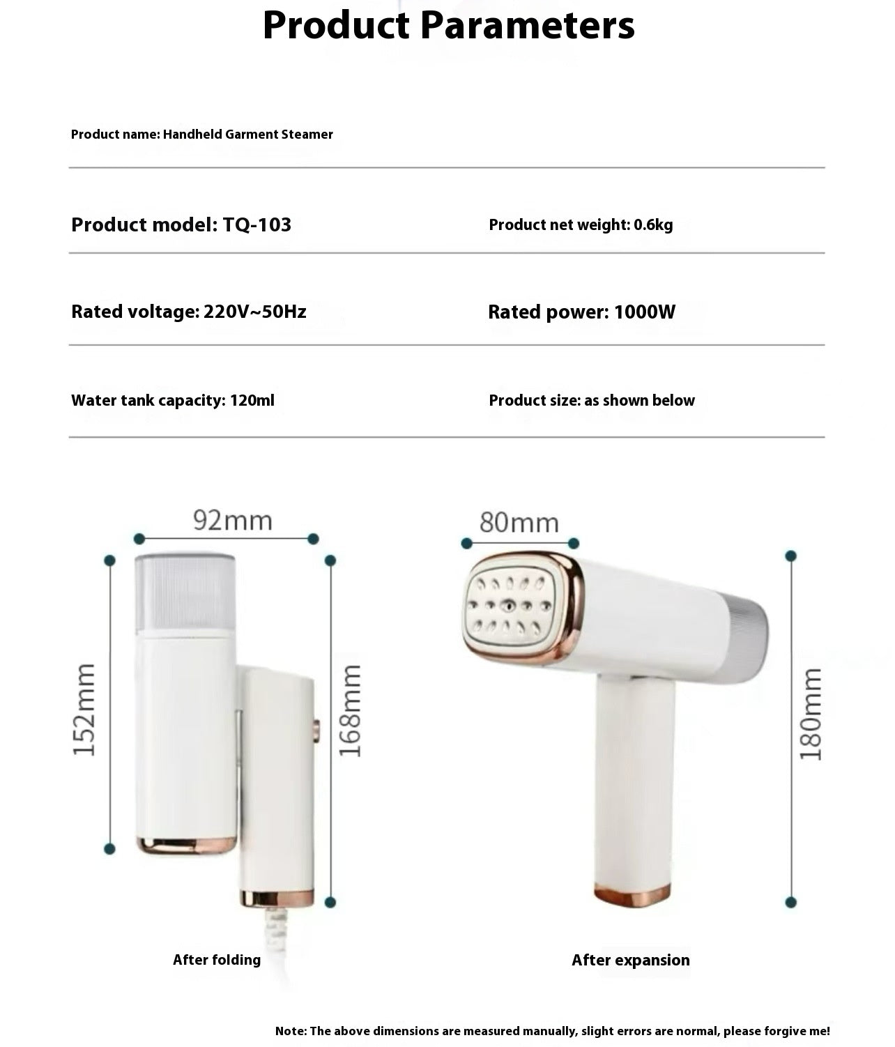 Portable Foldable Garment Steamer Iron – 1000W