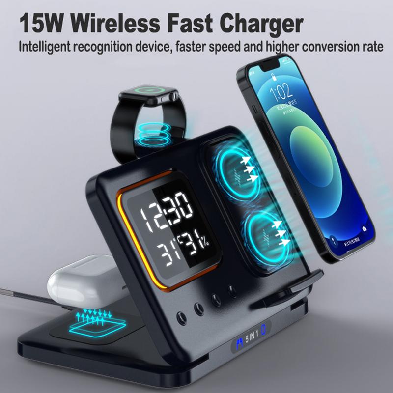 5-in-1 Wireless Charging Station & LED Alarm Clock