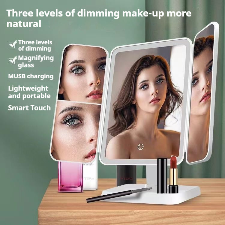 Thin Large Double Door Folding Makeup Mirror LED Frame (USB rechargeable)