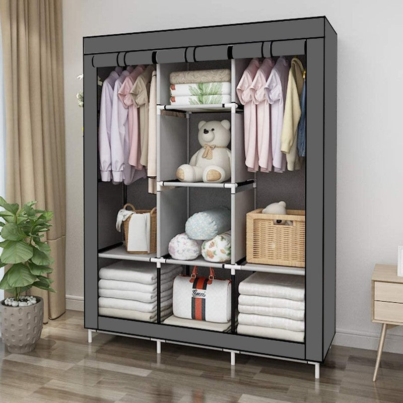 Fabric Wardrobe Organiser with Hanging Rail & Shelves