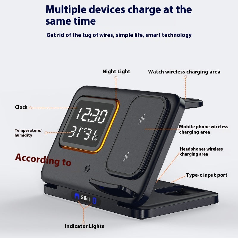 5-in-1 Wireless Charging Station & LED Alarm Clock