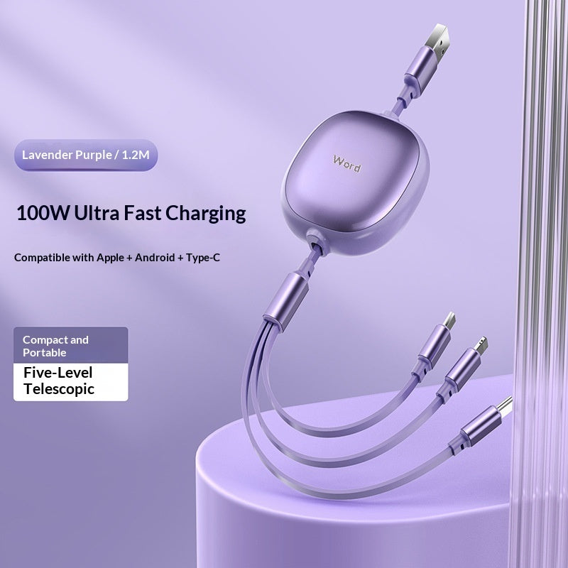 Metal case 3-in-1 Retractable Fast Charging Cable