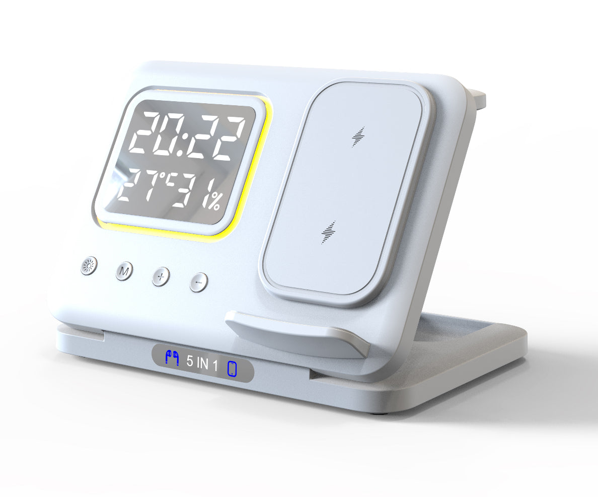 5-in-1 Wireless Charging Station & LED Alarm Clock