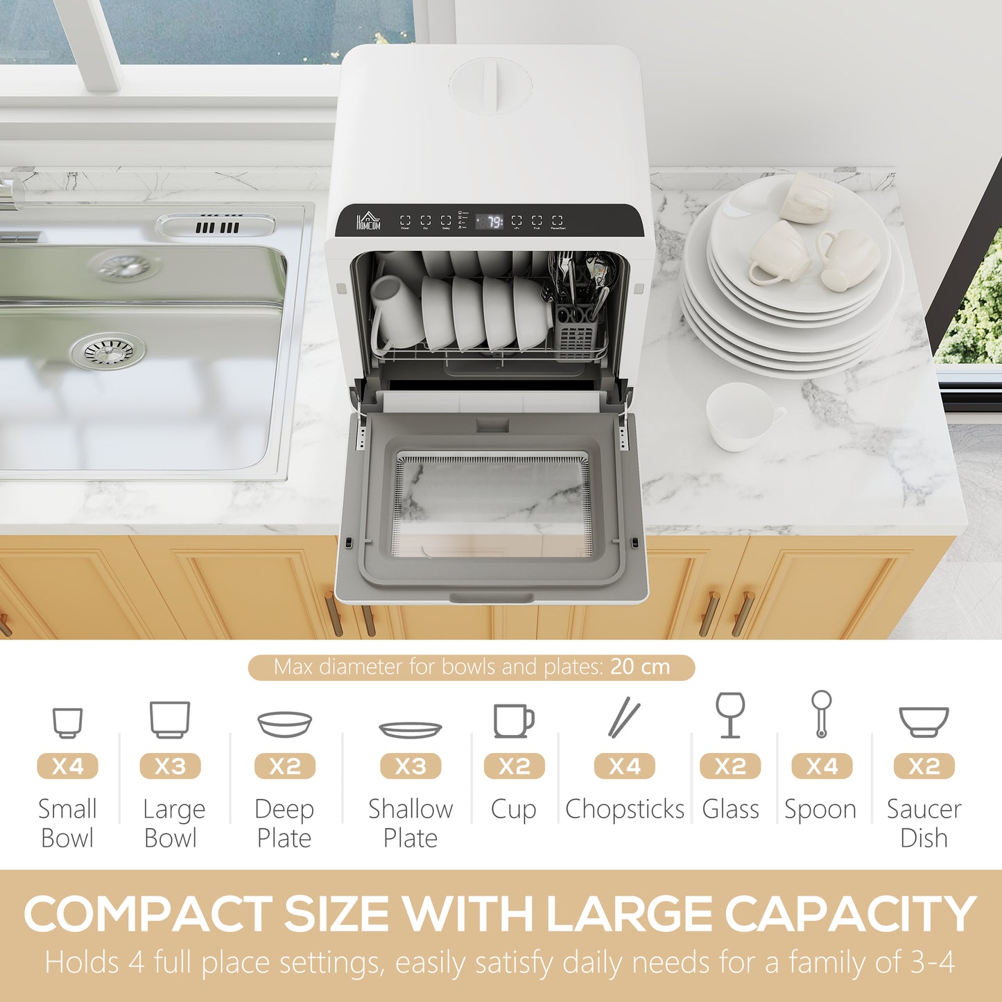 6L Tabletop Dishwasher – Five Wash Modes