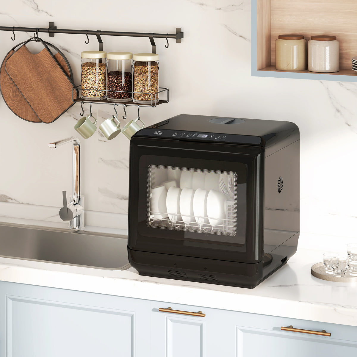 Tabletop Dishwasher, Mini Countertop Dishwasher with Built-In 6L Water Tank