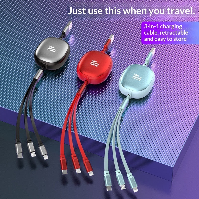 Metal case 3-in-1 Retractable Fast Charging Cable