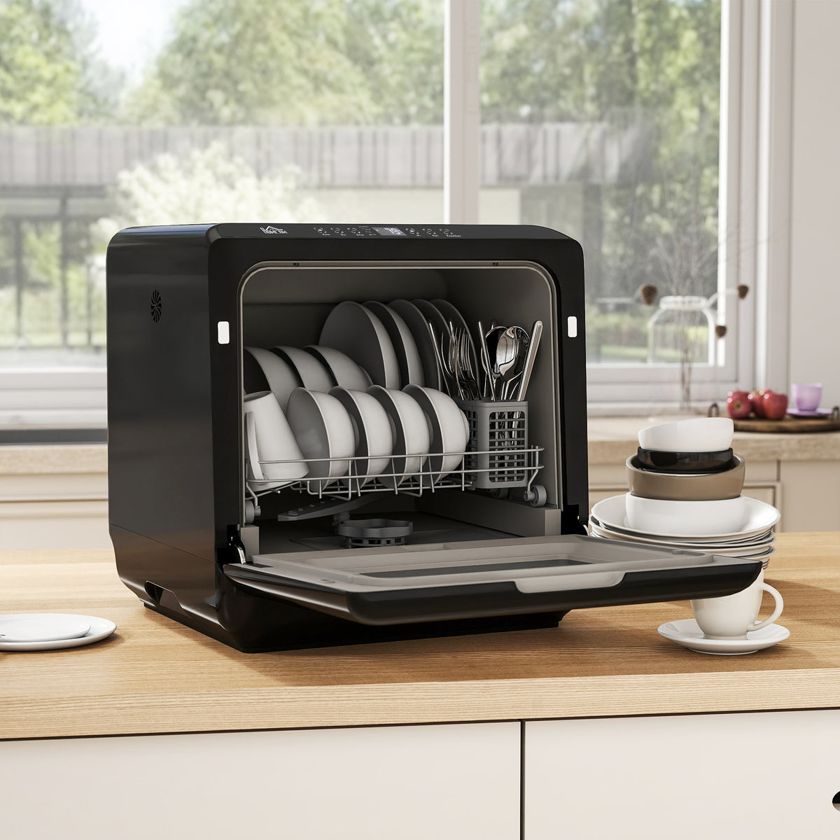 Tabletop Dishwasher, Mini Countertop Dishwasher with Built-In 6L Water Tank