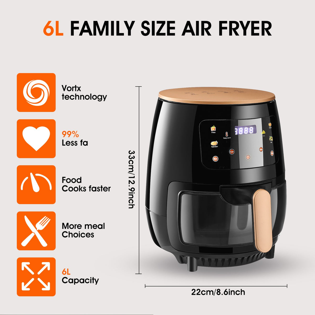 Air Fryer 6L Large Capacity Digital Touch Screen Mulitifunction Oil Free Frying