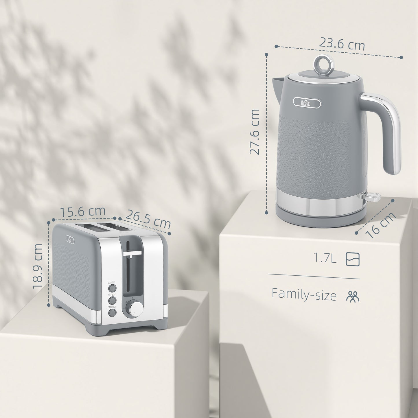 Sleek Textured Kettle & Toaster Set – Grey