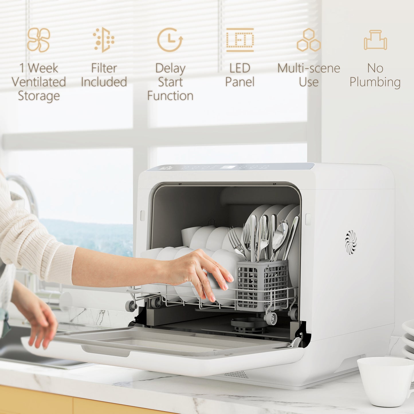 6L Tabletop Dishwasher – Five Wash Modes
