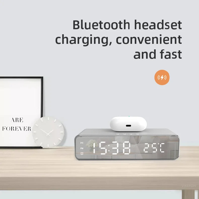 LED Mirror Alarm Clock with Wireless Charging