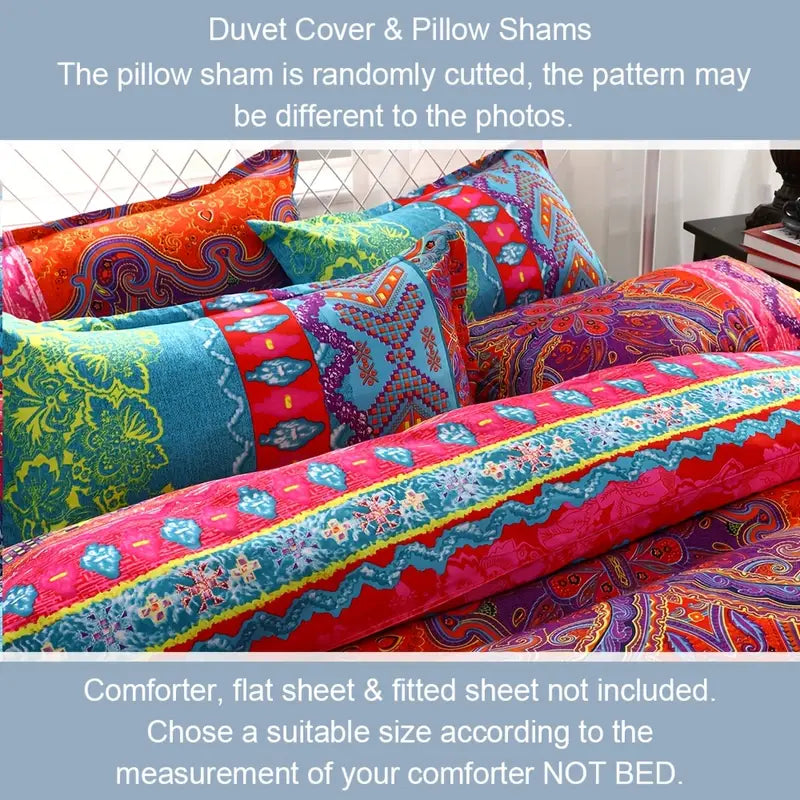 3-Piece Boho Bedding Set. Duvet Cover + 2 Pillowcases
