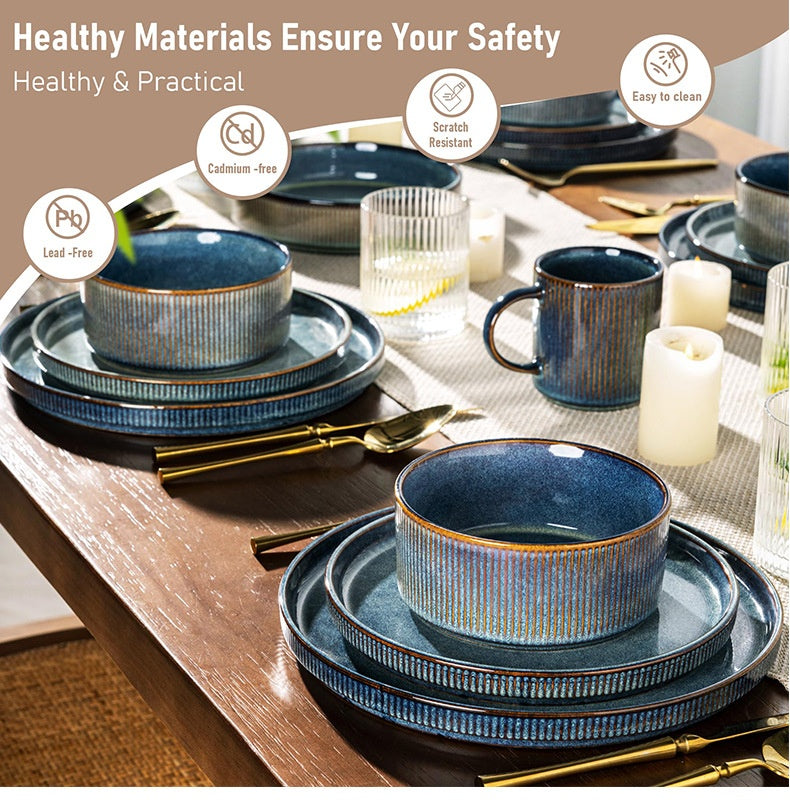 Vintage Embossed Ceramic Dinnerware Set – 16 pieces / 4 people