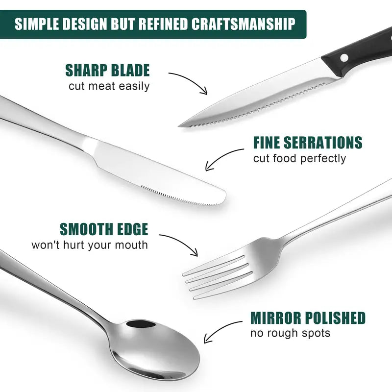 6-Piece Stainless Steel Silverware Set (With Steak Knives)