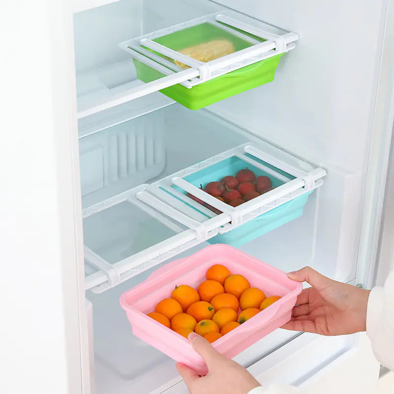 Fridge Organizer with Foldable Storage Boxes (Transparent)