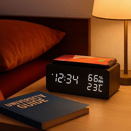 Wooden LED Electric Alarm Clock With Wireless Charger (USB or AAA)