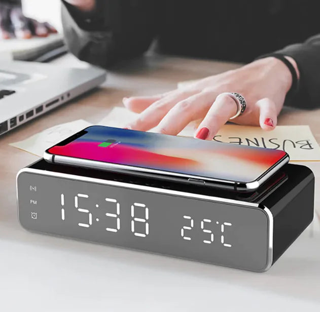 LED Electric Alarm Clock With Wireless Charger (USB)