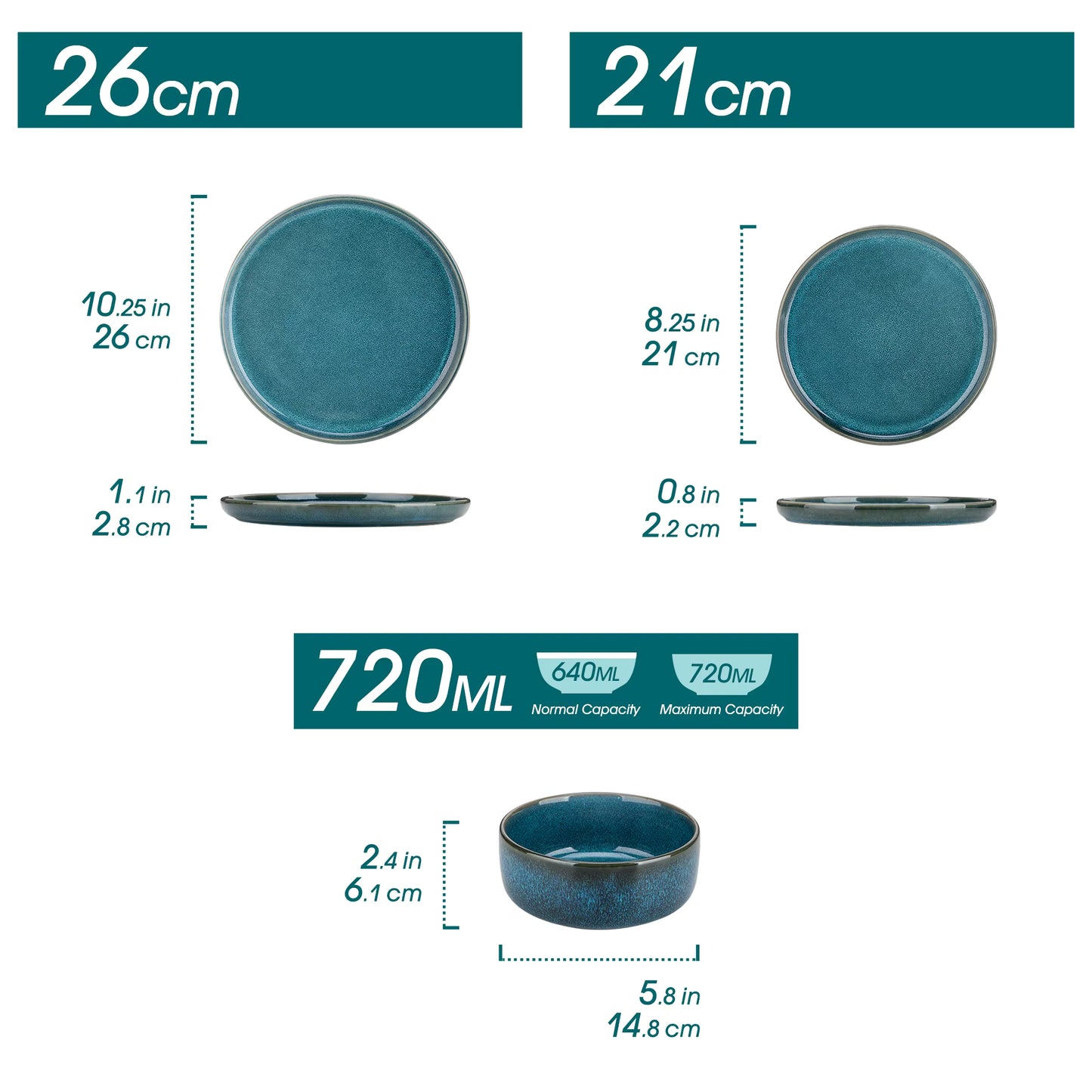 Blue Reactive Glaze Dinner Set - 12 Piece / 4 People