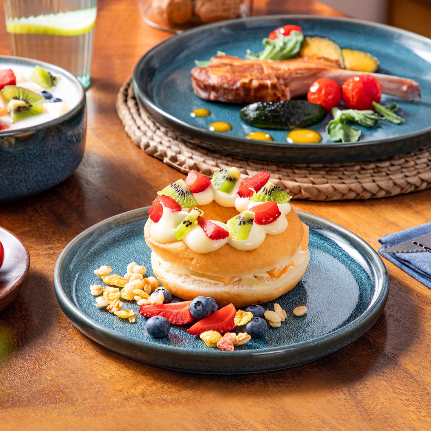 Blue Reactive Glaze Dinner Set - 12 Piece / 4 People
