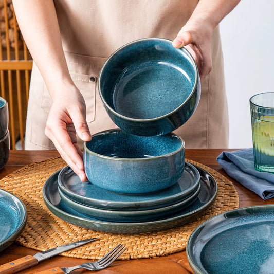 Blue Reactive Glaze Dinner Set - 12 Piece / 4 People