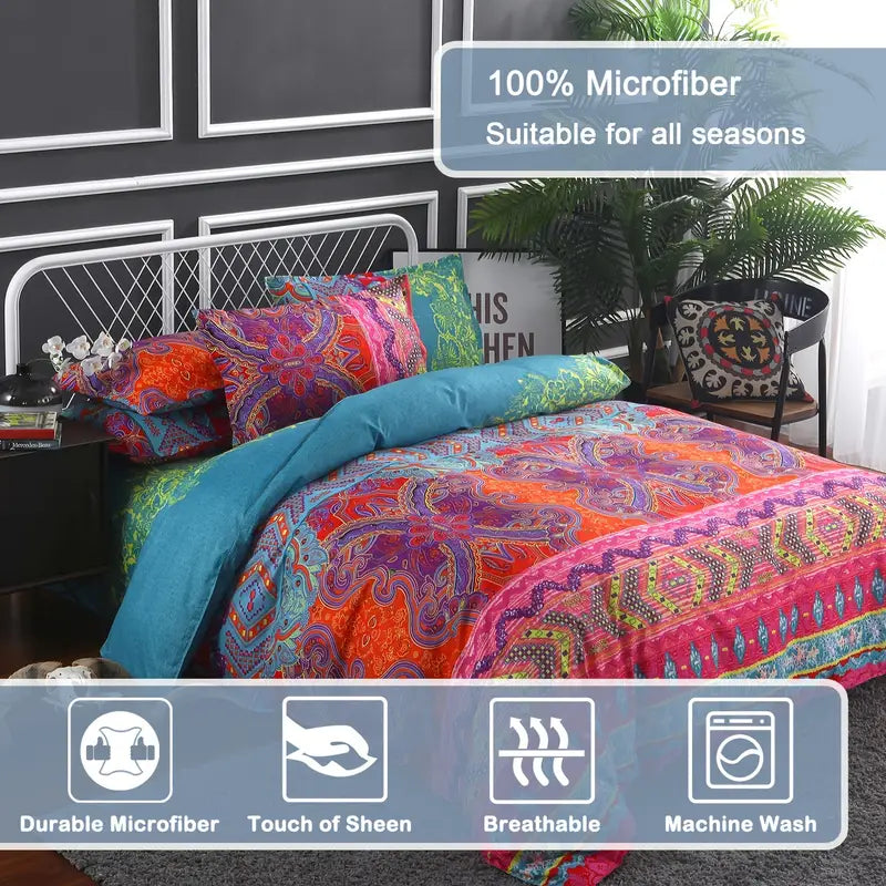 3-Piece Boho Bedding Set. Duvet Cover + 2 Pillowcases