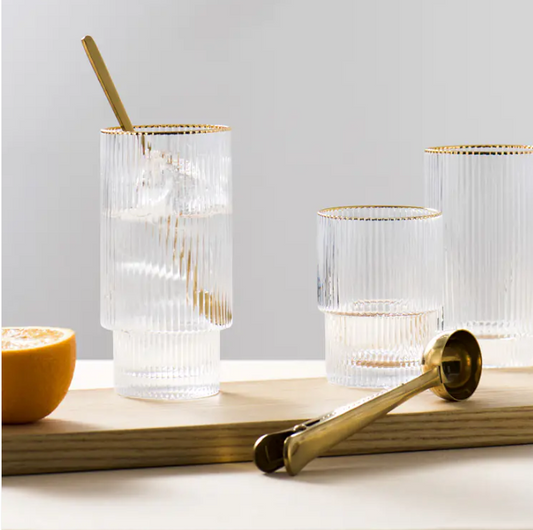 Ribbed Glass Drinking Tumbler (one)
